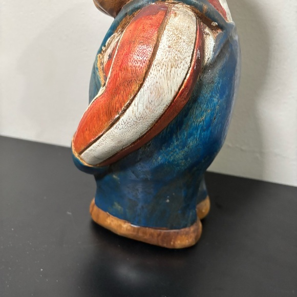 Hand Carved Wooden Bear Sculpture Door Stop Folk Art Patriotic Cabin Decor Vtg - Picture 9 of 16